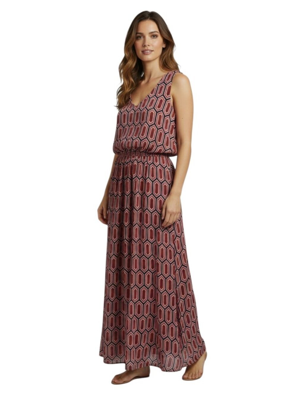 Banana Republic Red Black Print Halter Maxi Dress